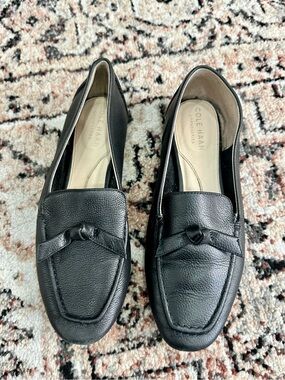 Cole Haan Black Leather Knot-Trim Loafers
